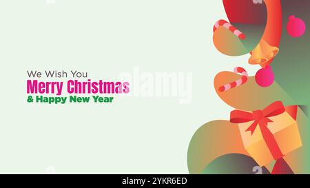 christmas and happy new year editable web template. blnk white space for copy space. abstract fluid christmas background with gift box and ornamental Stock Vector