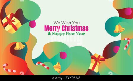 christmas and happy new year editable web template. blnk white space for copy space. abstract fluid christmas background with gift box and ornamental Stock Vector