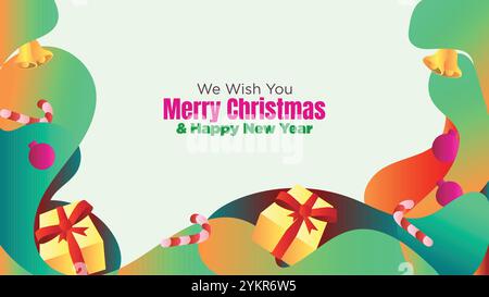 christmas and happy new year editable web template. blnk white space for copy space. abstract fluid christmas background with gift box and ornamental Stock Vector
