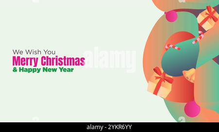 christmas and happy new year editable web template. blnk white space for copy space. abstract fluid christmas background with gift box and ornamental Stock Vector