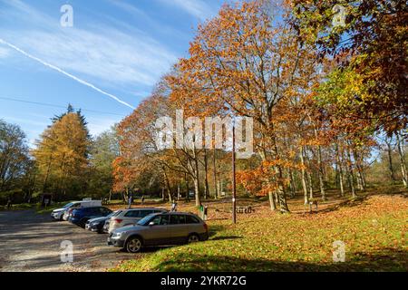 The car park and start of walks at Moel Famau Country Park, Mold, Wales Stock Photo