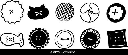 Black and White Buttons Set Illustration | Minimalist Doodle Vector for Sewing and Craft Designs Stock Vector