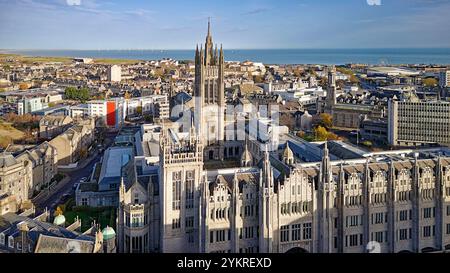 Aberdeen Scotland Marischal College in Broad Street the Tower and granite pinnacles on the facade Stock Photo