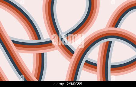 Abstract vintage background design with colorful wavy lines in 60s-70s style. Cool groovy backdrop. Trendy cartoon banner template Stock Vector