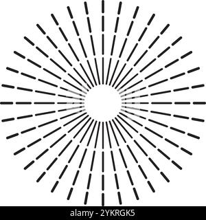 Numerous black lines radiate outwards from a central white circle, creating a dynamic sunburst or starburst effect against a white background Stock Vector