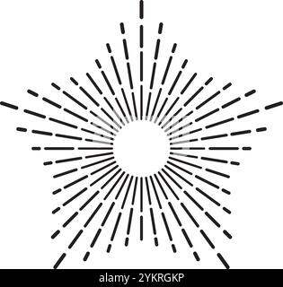 Retro starburst or sunburst design element with thin lines radiating from the center, creating a dynamic and vintage visual effect Stock Vector
