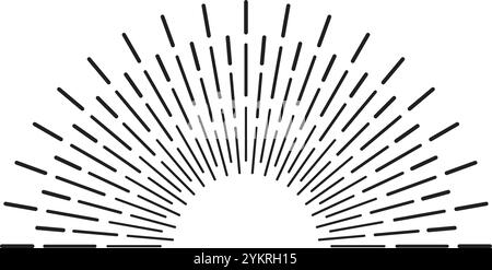 Black lines radiating from a central point create a semicircular sunburst effect, reminiscent of vintage design aesthetics, on a clean white backgroun Stock Vector