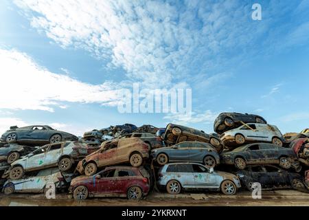 Damaged cars piled up Stock Photo