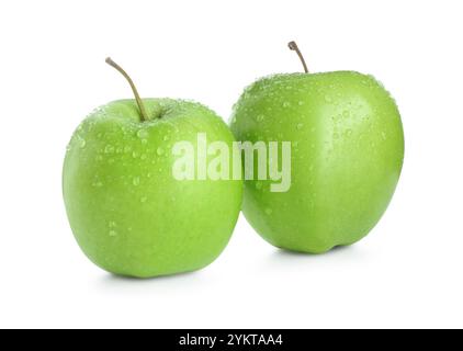 Two fresh green apples isolated on white Stock Photo