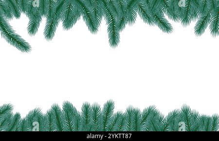 Christmas tree frame up side and down side set vector illustration isolated on white background. Stock Vector