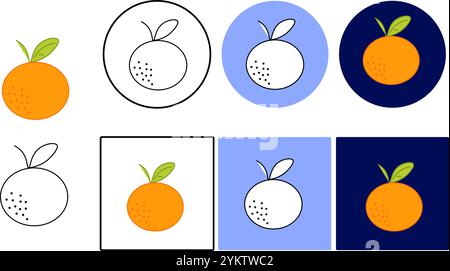 Tangerine, mandarin, orange graphic line icon logo. Citrus fruit hand drawn silhouette. Organic, vegan concept. Modern minimal style linear logo sign. Stock Vector