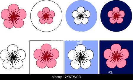 Spring Cherry pink Blossom logo. Sakura flower vector graphic illustration Stock Vector