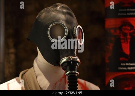 reenactment of John Haigh - The Acid Bath Murderer - in his gas mask Stock Photo