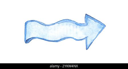 Hand-painted blue watercolor arrow on white background for creative design projects. Stock Photo