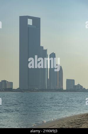 A picture of the Etihad Towers and the Abu Dhabi National Oil Company Headquarters as seen from afar Stock Photo