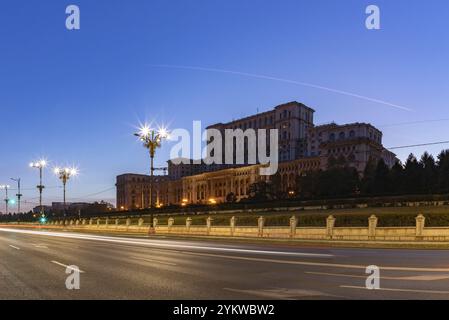 A picture of the Palace of Parliament at night Stock Photo