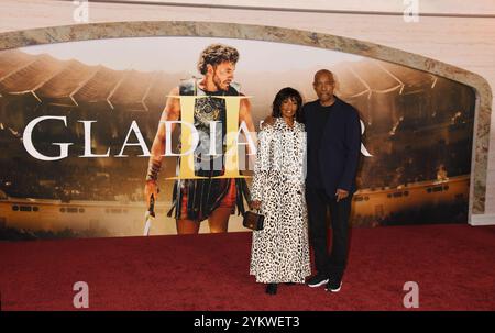 Hollywood, California, USA. 18th Nov, 2024. (L-R) Pauletta Washington and Denzel Washington attend the "Gladiator II" Los Angeles Premiere at the TCL Chinese Theatre on November 18, 2024, in Hollywood, California. Credit: Jeffrey Mayer/Media Punch/Alamy Live News Stock Photo