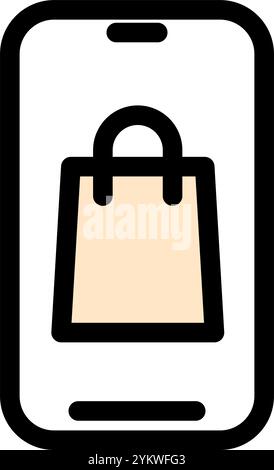 Shopping bag on smartphone - clean and modern ecommerce and online marketing icon Stock Vector