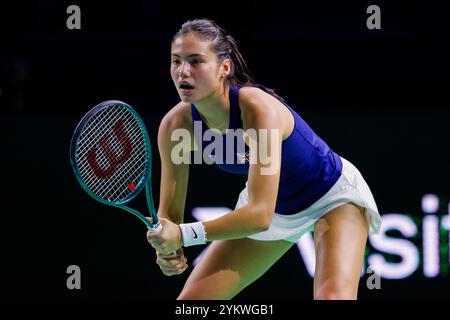 Malaga, Spain. 19th Nov, 2024. MALAGA, SPAIN - NOVEMBER 19: Emma Raducanu of Great Britain in action during to the Billie Jean King Cup Finals at Palacio de Deportes Jose Maria Martin Carpena on November 19, 2024 in Malaga, Spain. (Photo by MB Media/) Credit: MB Media Solutions/Alamy Live News Stock Photo