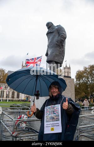 Westminster, London, UK. 19th November, 2024. A huge protest was held by farmers today outside Downing Street and the House of Commons in London about the Government’s controversial changes in the budget to inheritance tax for farmers. Credit: Maureen McLean/Alamy Live News Stock Photo