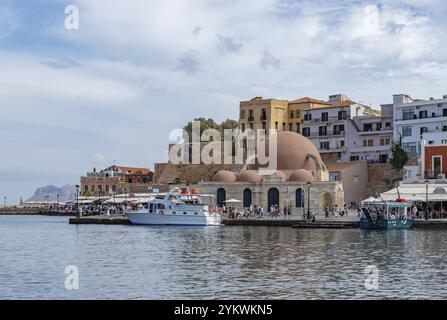 A picture of the Kucuk Hasan Mosque at the Old Venetian Port of Chania Stock Photo