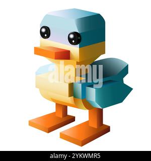 Duckling toy made of blocks on white background, 3d vector illustration Stock Vector