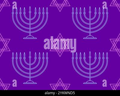 Hanukkah seamless pattern with menorah with nine candle and Star of David. Nine lit Hanukkah candles. Design for invitation flyers, brochures and prom Stock Vector