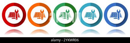 Solar panel service vector icons, flat icon set for logo design, webdesign and mobile applications, colorful web button collection in eps 10 Stock Vector