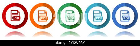PDF file, digital document vector icons, flat icon set for logo design, webdesign and mobile applications, colorful web button collection in eps 10 Stock Vector