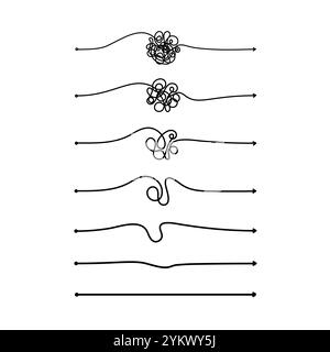 Tangled lines set. Vector messy scribble set. Hand drawn doodle knots round form. Abstract ravel Stock Vector
