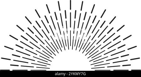 Black lines radiating from a central point create a semicircular sunburst effect, reminiscent of vintage design aesthetics, on a clean white Stock Vector