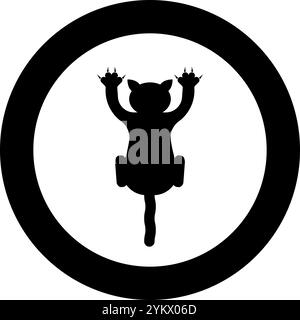 Cat scratching harm icon in circle round black color vector illustration image solid outline style simple Stock Vector