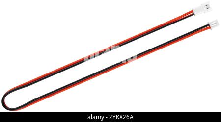 Two-pin insulated wire with connectors on the ends, mom-and-pop, on a white background. Stock Photo