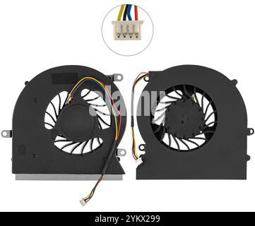 Fan, active cooling system, laptop spare part, on white background in insulation. Stock Photo