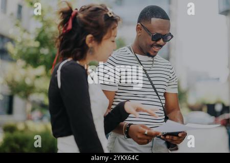 Casual outdoor business meeting between two professionals Stock Photo