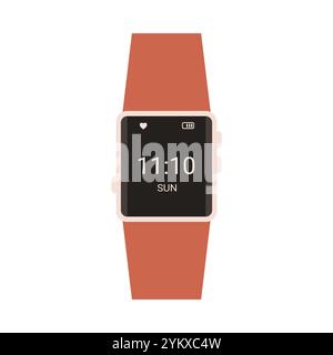Electronic wristwatch with square black display and brown leather strap vector illustration Stock Vector