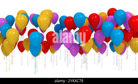 Row of multi color party balloons isolated on white background Stock Photo