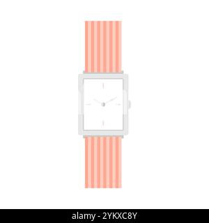 Mechanical wrist watch with metal dial and bracelet with pink stripes pattern vector illustration Stock Vector