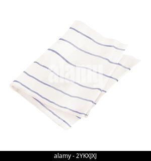 Cotton folded towel in blue stripes. Watercolor digital illustration. Linen napkin isolated on white background. For kitchen, food and restaurant serv Stock Photo