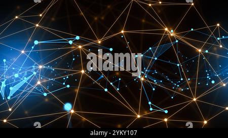 Abstract technology network with glowing nodes and lines. Modern and sophisticated background for banners, posters and social media. Digital technolog Stock Photo