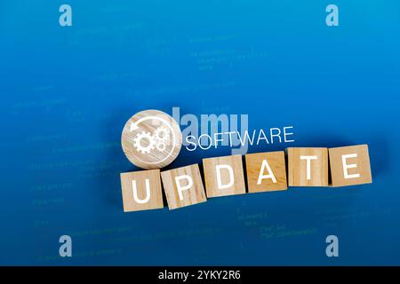 Online internet search to find, download and install an update. Software update concept. Computer keyboard keys with the word update. Stock Photo