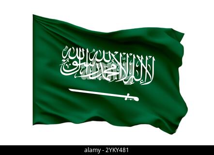 Saudi Arabia flag of silk with copyspace for your text or images and white background -3D illustration . waving colorful national flag of saudi arabia Stock Photo