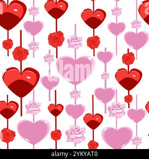 Seamless holiday pattern with hearts and roses vector illustration Stock Vector