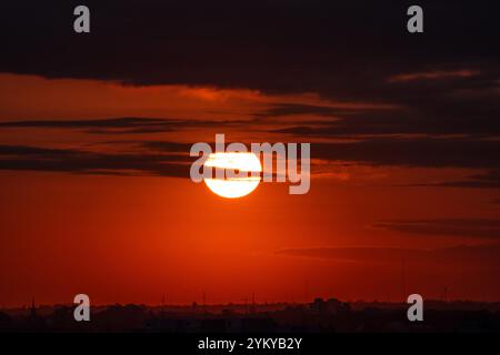 glowing fiery sunset, symbol for climate change and global warming Stock Photo