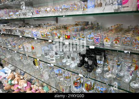 Glass souvenirs in a bruges gift shop  – Bruges, Belgium – 23 October 2024 Stock Photo