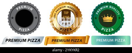 Premium quality Pizza Italian food cuisine restaurant meal menu advertisement meal pizzeria Italy stamp colorful badges emblem sticker button ribbon Stock Vector