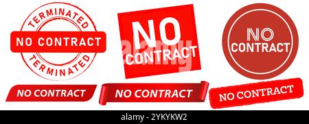 No contact work job deal agreement policy rules negotiation approval stamp red badges emblem sticker ribbon banner design icon set collection Stock Vector