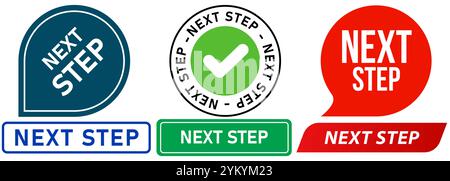 Next step plan future movement idea progress process development moving stamp colorful badges emblem label sticker design icon set collection Stock Vector