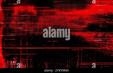 Glitch texture. Static noise. Cryptocurrency NFT. Dark red black stripe pattern digital artifacts futuristic abstract background. Colorful red blank Stock Photo