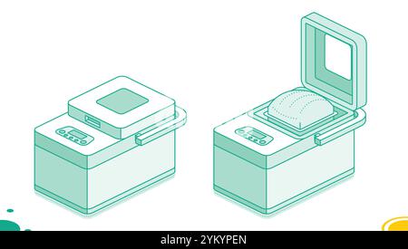 Isometric bread maker icon isolated on white background. Vector illustration. Outline style. Stock Vector